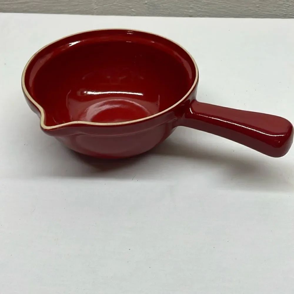 EMILE HENRY FRANCE 7" Red FLAME Enamel STONEWARE SAUCE FONDUE POURING POT